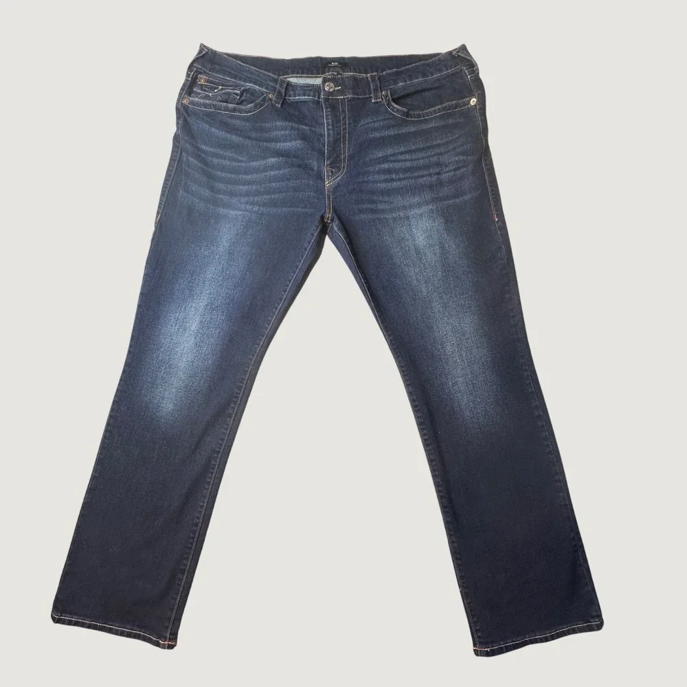 True Religion Jeans Mens 42 Blue Ricky Relaxed Straight Dark Wash Stretch Denim